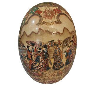Satsuma Chinese Large Oval Porcelain Display Gold Egg China Moriage Beading
